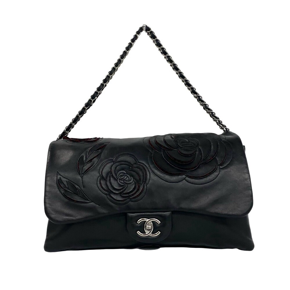 CHANEL Camellia Coco Mark Hardware Lambskin 2-way Chain Shoulder Bag Black 41985